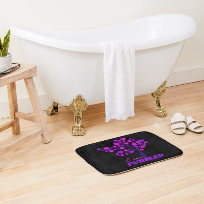 I Am Purpled Tree Of Pink And Purple Hearts On Black Background Bath Mat Official Purpled Merch