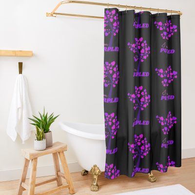 I Am Purpled Tree Of Pink And Purple Hearts On Black Background Shower Curtain Official Purpled Merch