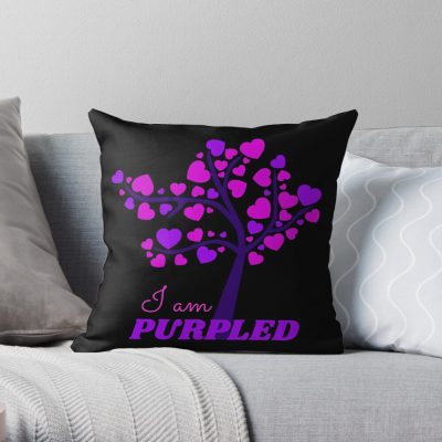 I Am Purpled Tree Of Pink And Purple Hearts On Black Background Throw Pillow Official Cow Anime Merch